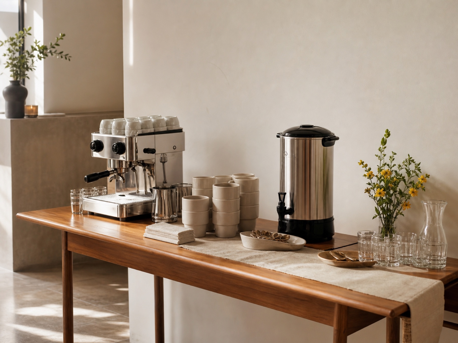 Equipo de café preparado para servicio